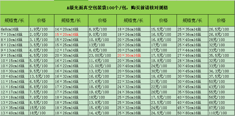 真空包装袋价格